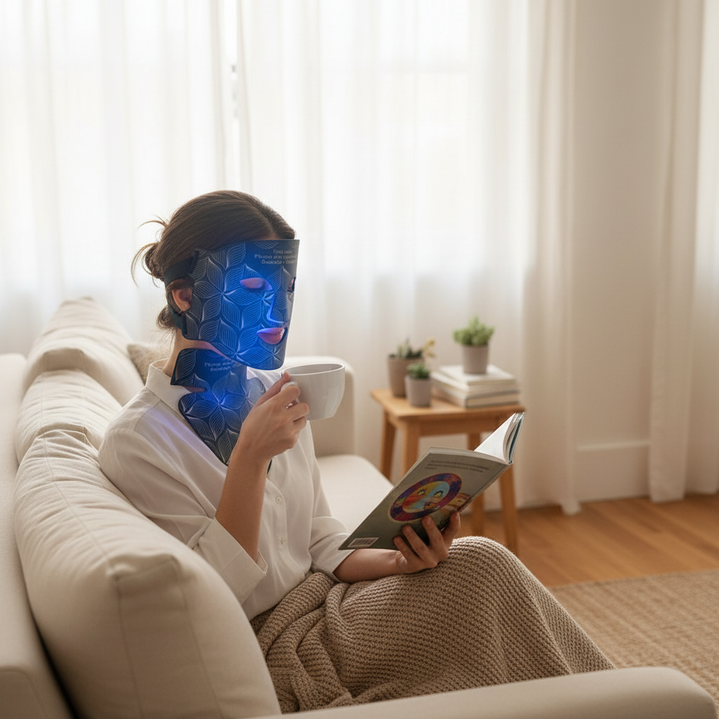 LED 8 couleurs masque facial et cou lumière rouge thérapie proche infrarouge Anti-âge rides acné pores contrôle de l'huile peau serrer blanchir