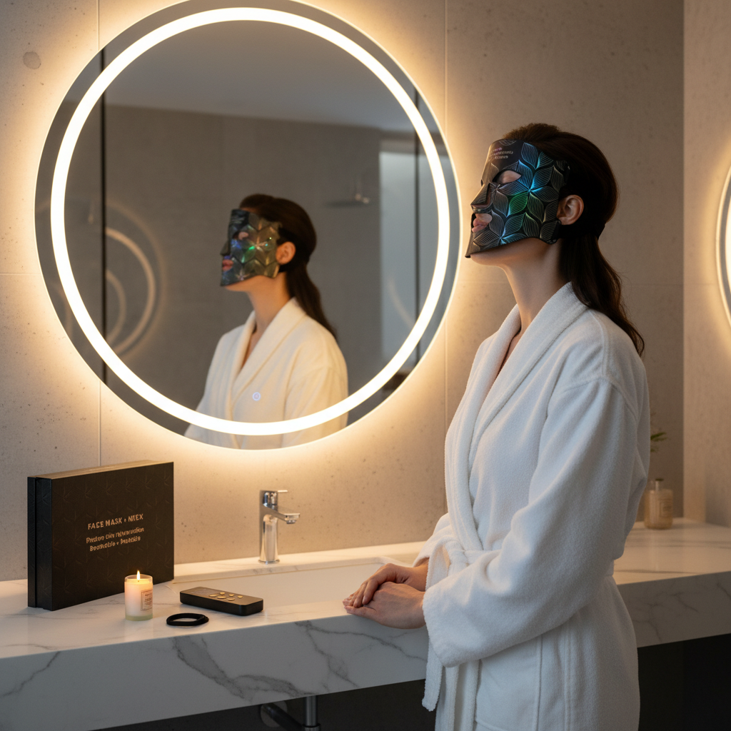 LED 8 couleurs masque facial et cou lumière rouge thérapie proche infrarouge Anti-âge rides acné pores contrôle de l'huile peau serrer blanchir